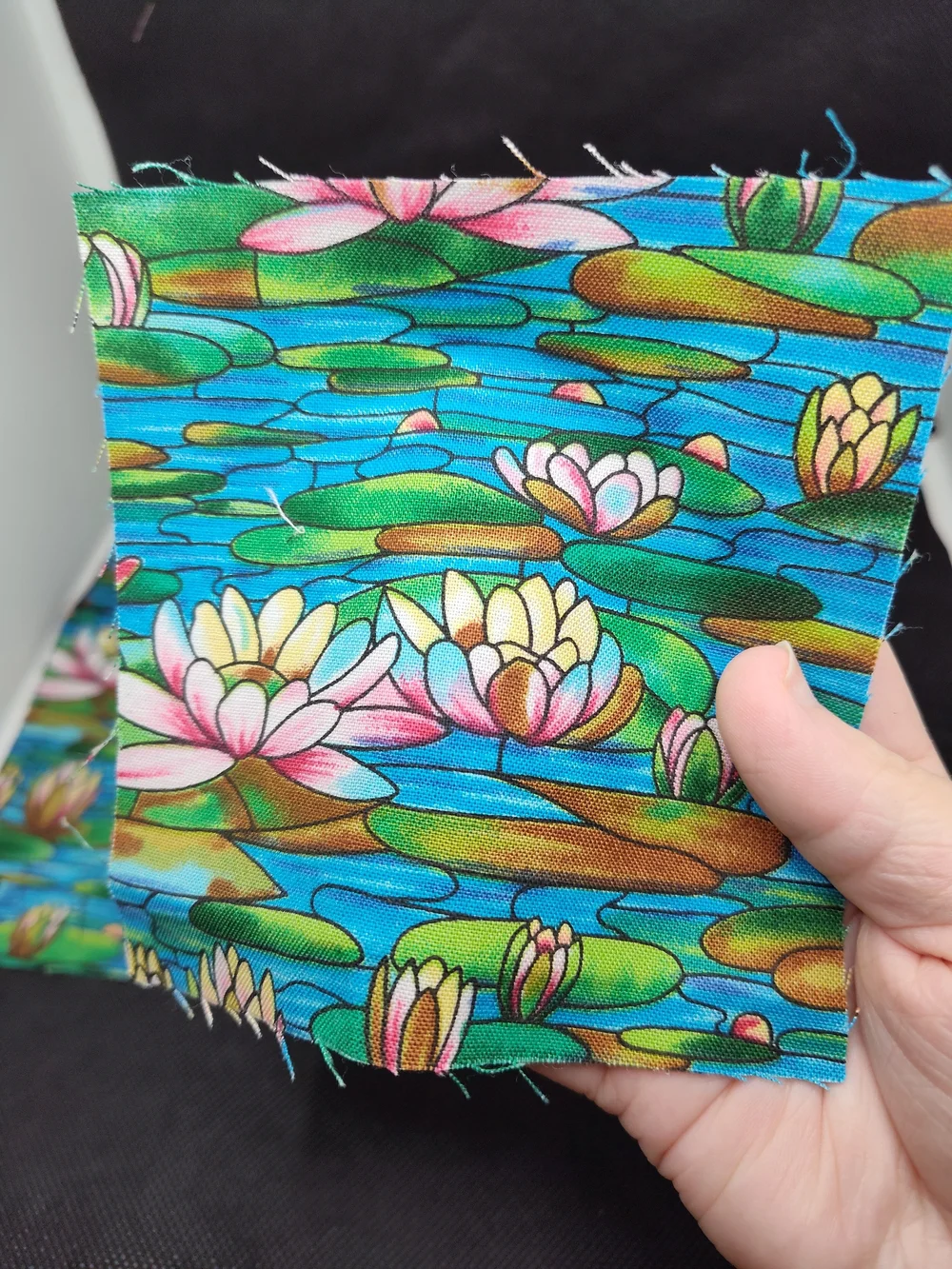 5 4.50 Floral Water Lily Cotton Fabric Squares - Blue Green